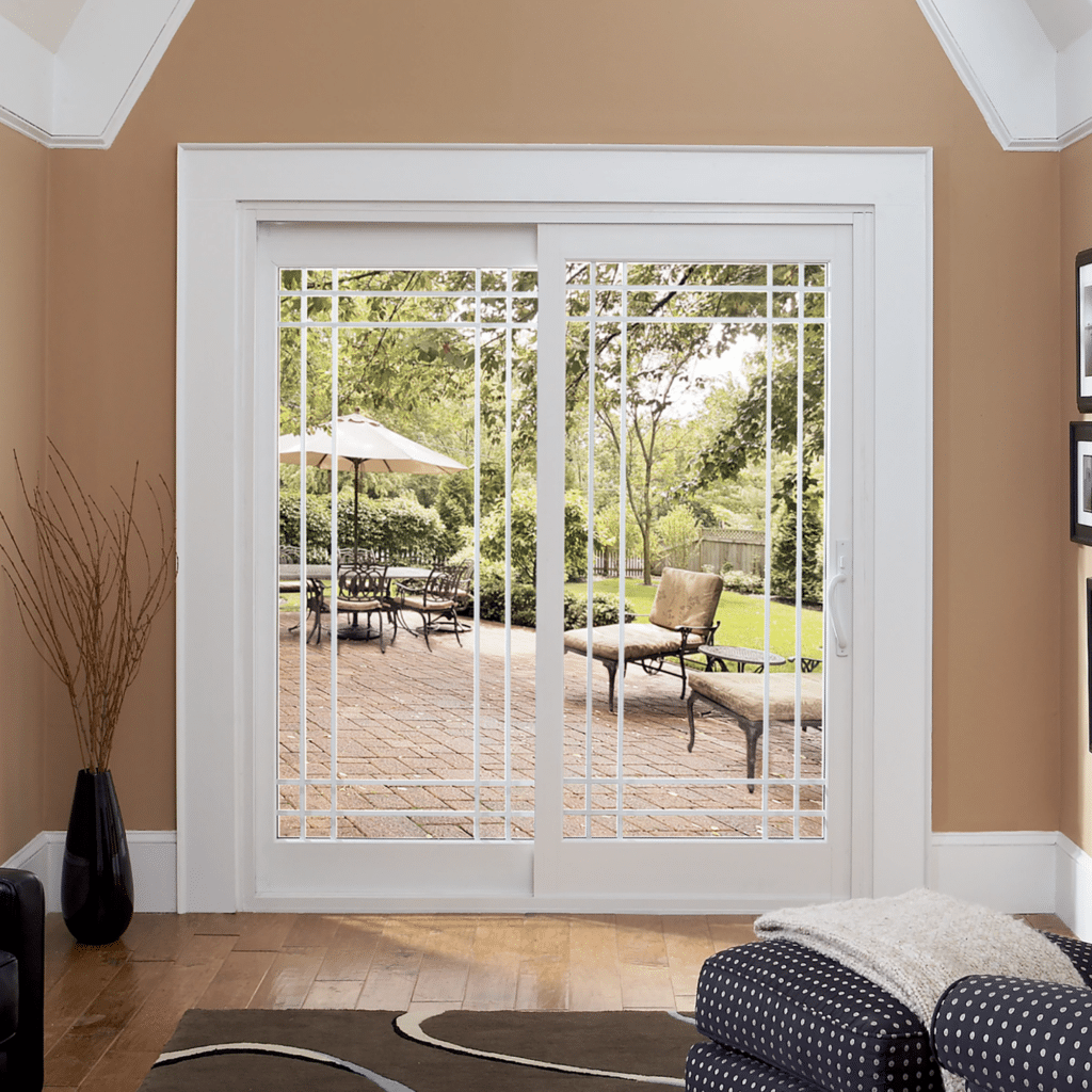French style sliding door with double prairie grids.